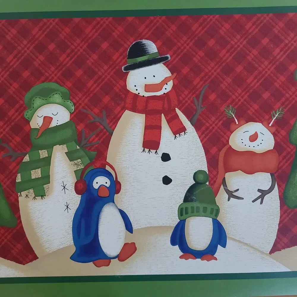 Holiday Time Vinyl Holiday Placemats Snowman And Penguin Print Set Of Four